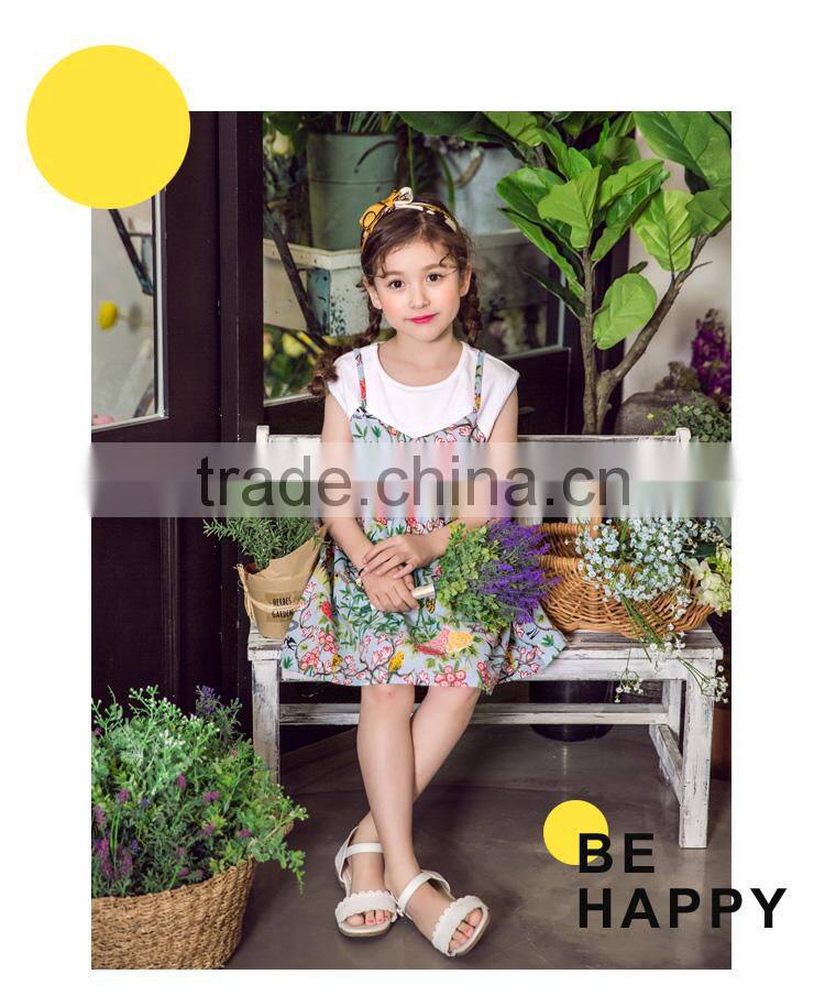 2018 new summer design girls cotton printed dress short sleeve floral dress