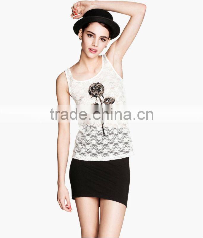 Ladies Lace Vest Top with Print