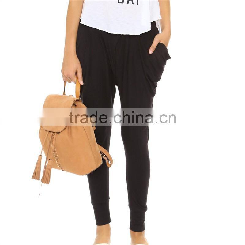 OEM soft lounge ribbed waist tapered leg imperial harem pants black