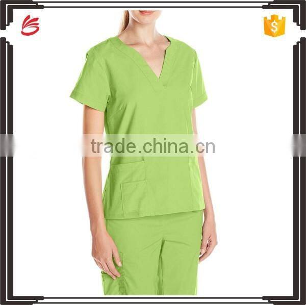 women's V-Neck scrub top with 3 pockets scrub suit