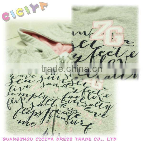 Latest winter printing zip up design women100%cotton sweatshirt with hood Custom