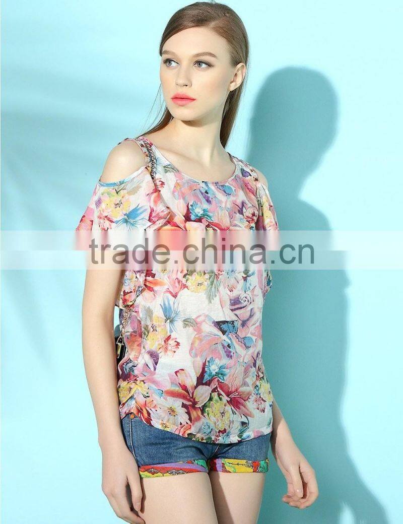 Ladies Summer Sweet Thin Cool Shoulder Drill frill Chiffon Tops