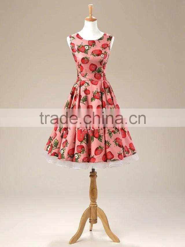 New Fashion party girl dress DesignShort paragraph printed with strawberry pattern of lovely Eveving dress ED616
