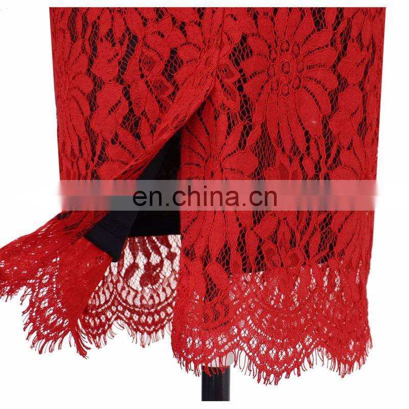 Red color latest skirt design pictures lace material