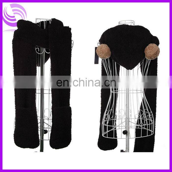 Christmas Present Warm Winter Fluffy Earflap Hooded Scarf Hat Glove