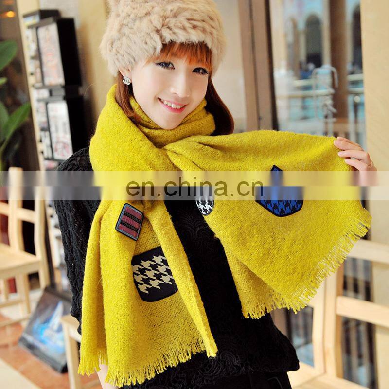 Young lady's scarf winter 100%acrylic shawl warm yellow