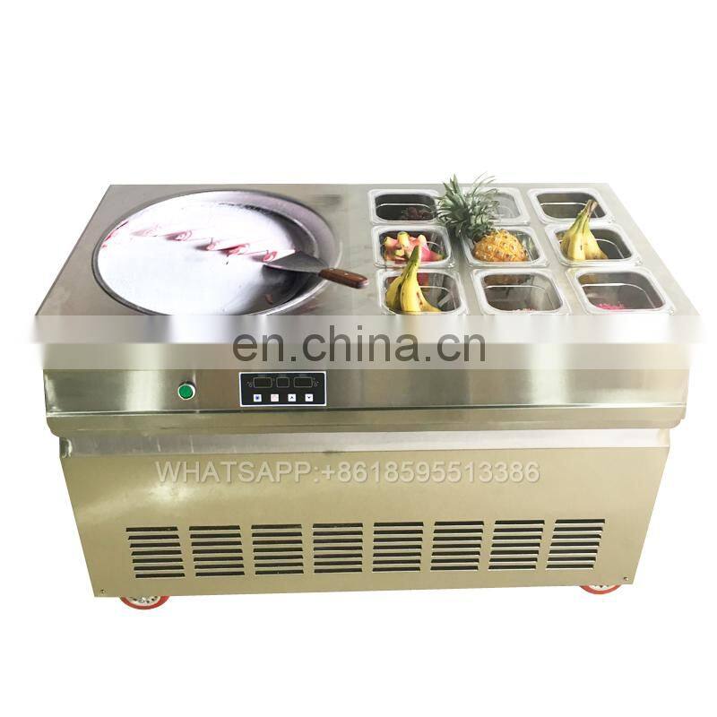 Commercial Single pan fried ice cream rolling machine price round pan with 6-9 tanks frying ice cream machine
