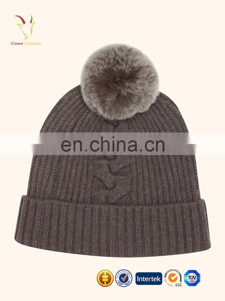 Cashmere 100% Cable Knit Beanie Hat Pom Pom Girl Hat Wholesale