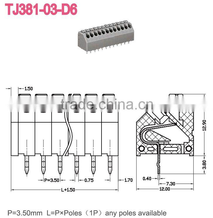 Electrical Power Supply Terminal Block 1000V Plastic PCB Spring Terminal Block