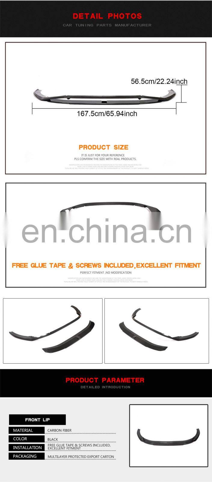 Carbon Fiber S4 Front Bumper Lip for Audi S4 B9 Type 8W A4 Sline Sport Sedan 2020 2021 2pcs/set