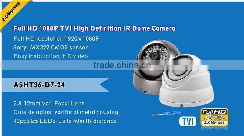 1080P ir distance 40 meter dome camera support IP66 2.8-12mm varifocal lens 2.0MP TVI CCTV camera