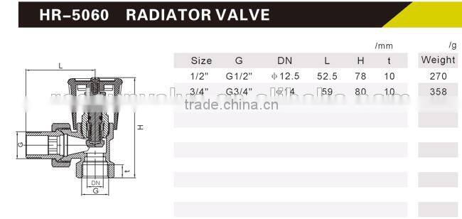 taizhou supplier HR5060 brass drain angle chrome radiation valve