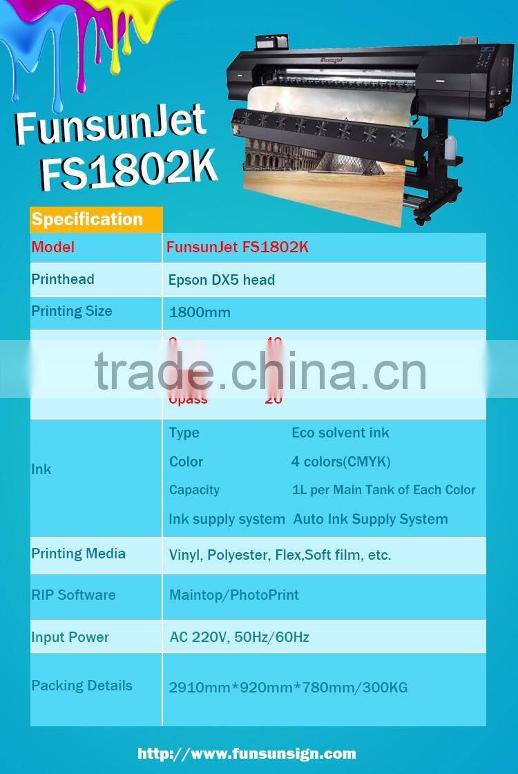 2016 new model FunsunJet FS1802K 1.8m sublimation dx5 head printer with 1440dpi