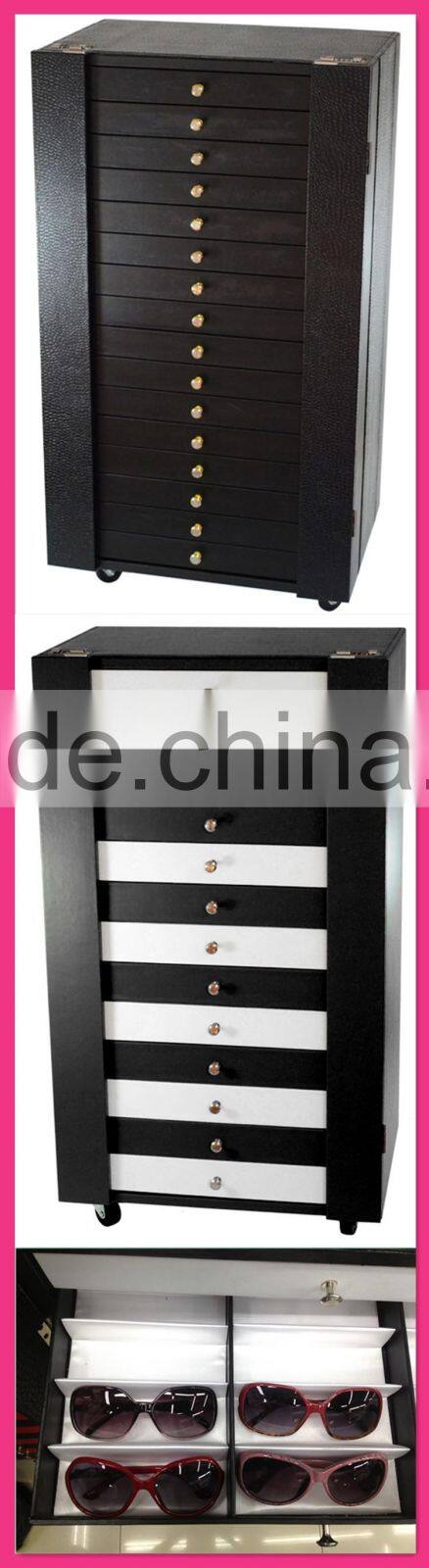 China Factory Large Space Sunglasses Display Cabinet With Drawer And Wheel
