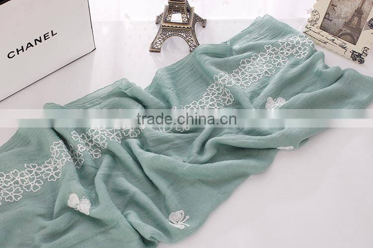 New Design Butterfly Embroidery Cotton Fashion Ladies Scarf