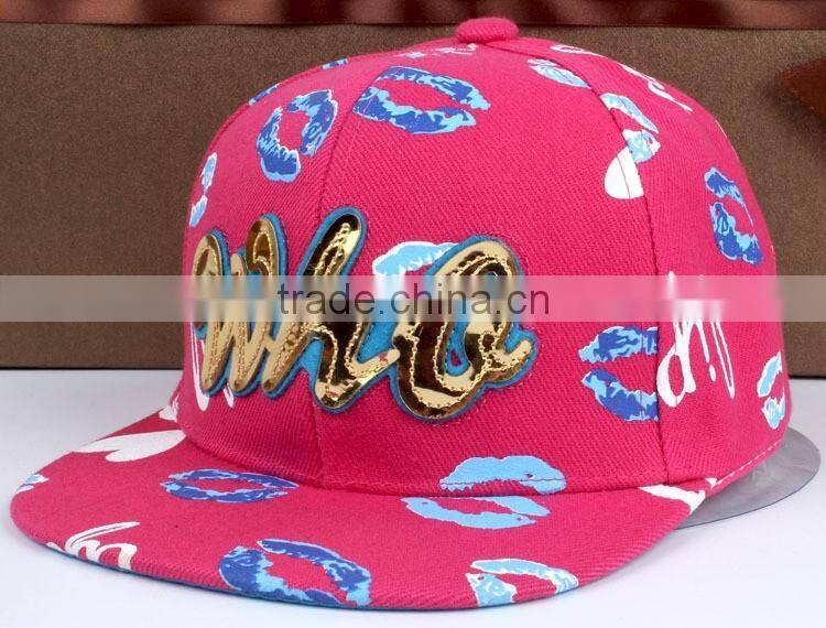 WHQ Embroidery Colorful Mouth Printing Flat Brim Boys Girls Kids Baseball Cap