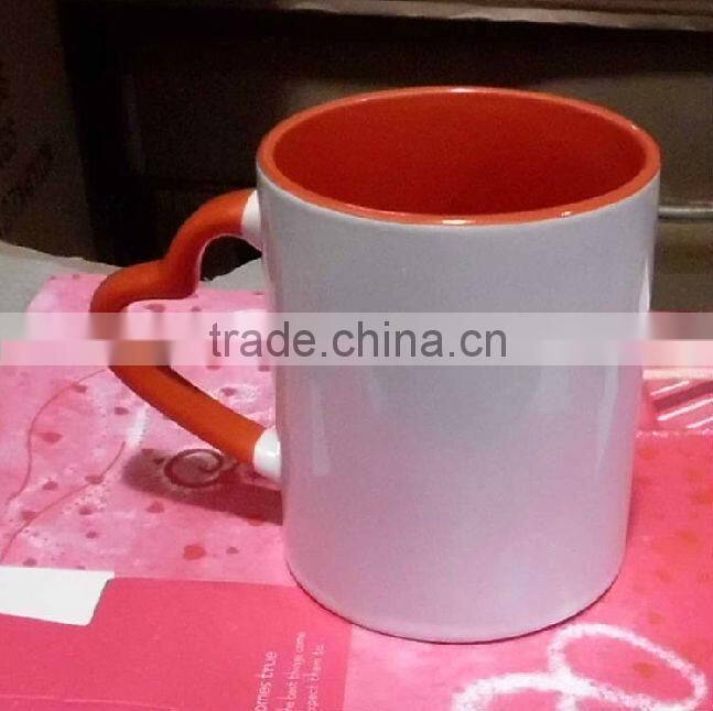 inner color outer white heat press transfer sublimation coated mug heart handle
