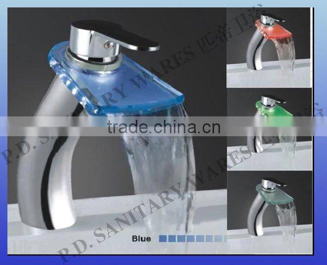 Brass chrome Bathroom color change glass waterfall faucet