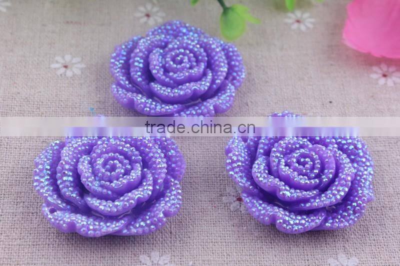 Mixed color Cheapest shiny popular rhinestone resin flower beads!resin large plastic flower beads with hole in bulk!