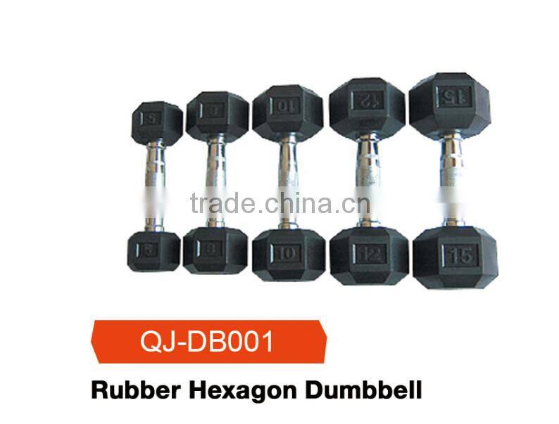 hiqh quality rubber hexagon dumbbell
