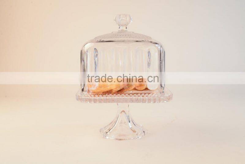 Sodalime Square Crystal Footed Cake dish turkey Dome handblown manufacture home decor