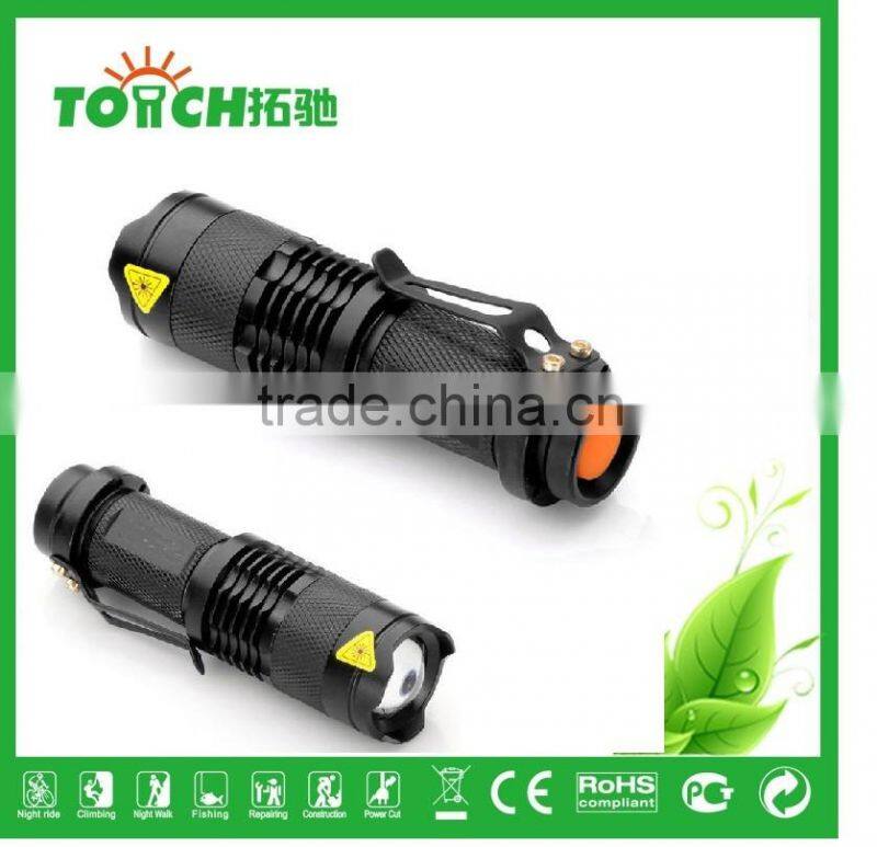 super waterproof mini led flashlight cre e Q5 fouce zoomable mini pocket led lamp 1*14500/AA Battary for outdoor hiking