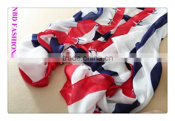 Hot Selling Imitated Silk White and Blue Stripe Scarves and Beach shawls