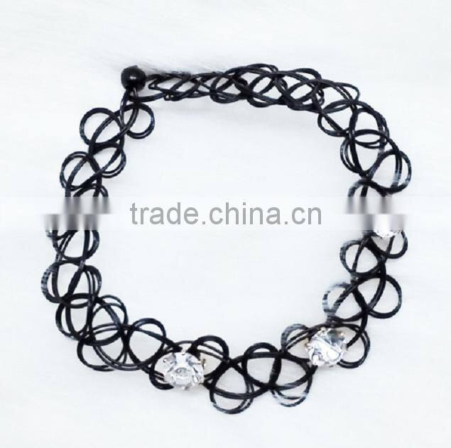 Fashion custom design 90s tattoo choker plastic crystal bead necklace
