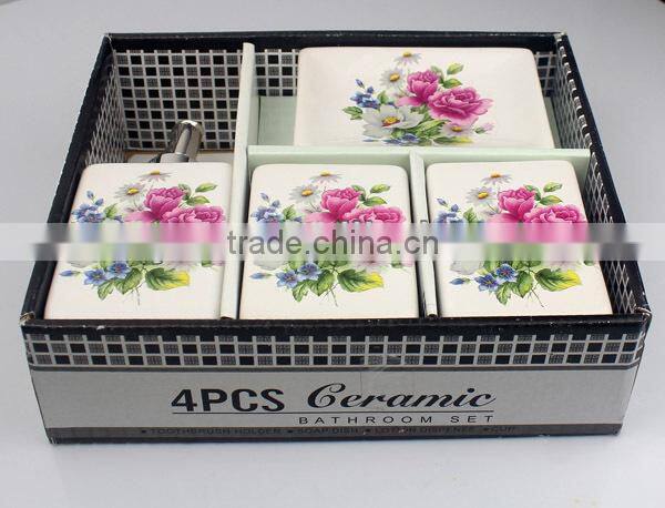 4pcs flower design ceramic bathroom set