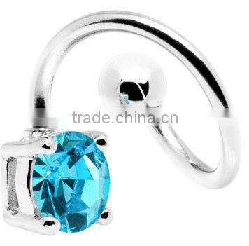 Shimmering Aqua Solitaire Spiral Twister Belly Ring