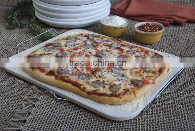 15inch x 12inch Rectangle Ceramic Baking Pizza Stone with Wire Frame