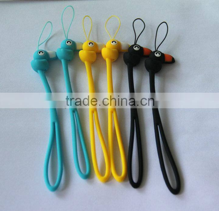 Fashion Big mouth Birds cartoon design Yellow color silicone cell phone straps manufacture