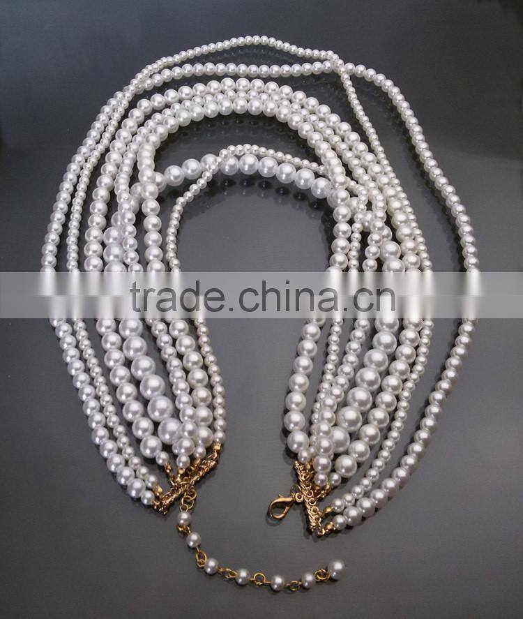 European And American Big Exaggerated Retro Multilayer Pearl Clavice Chain Bends Long Necklace