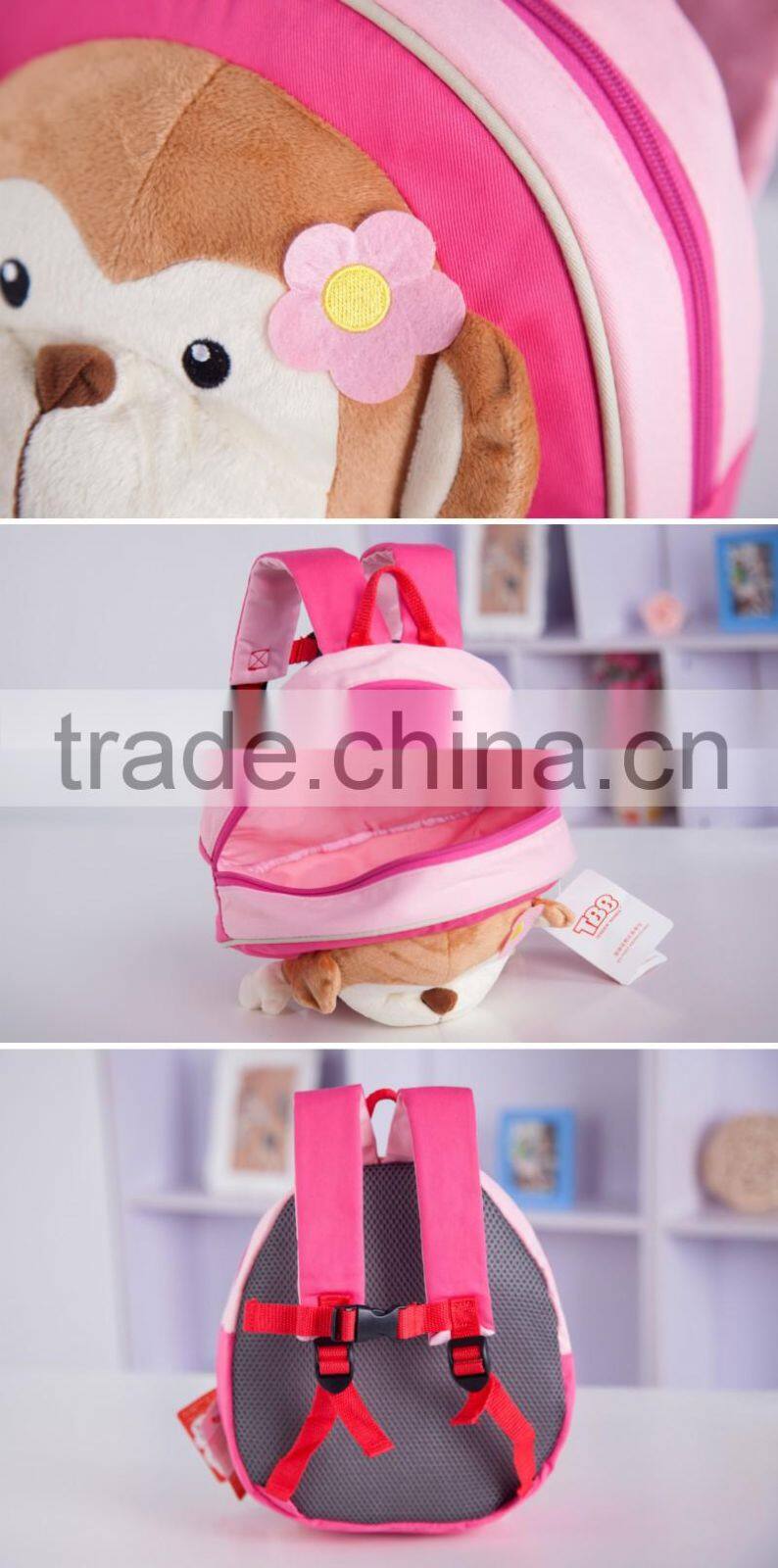 China supplier 2015 cartoon plush toy monkey baby girl backpack, kids backpack