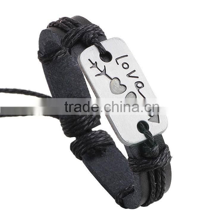 <<2015 Vintage Wholesale Fashion personalized womens men couple love leather bracelets/