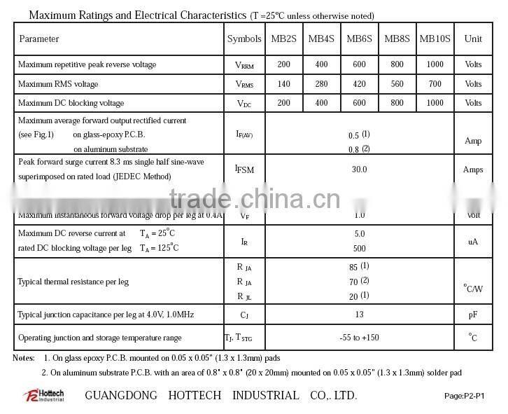 MB6S Diodes Single Phase Glass Bridge Diodes