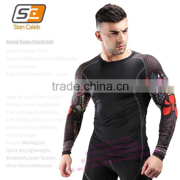 Stan Caleb Rash Guard Sublimation printings Long Sleeve mma Lycra Rash Guard Compression