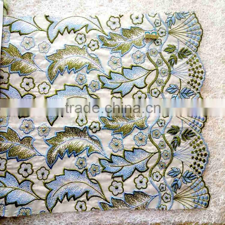 two types leaf emboridery fabric green fabric for a sheath with a slit skirt