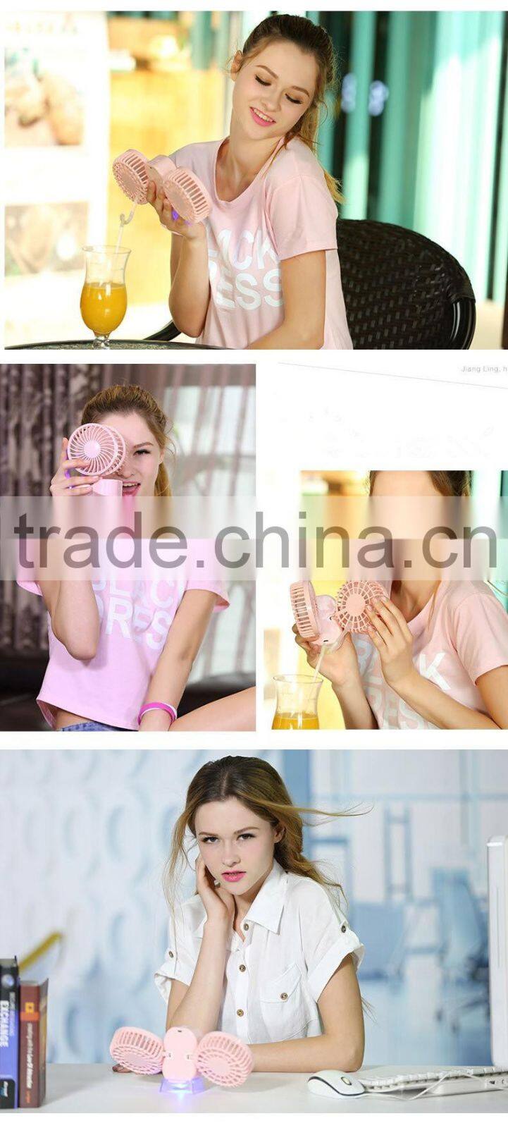 Couple fan rotate Foldable Double fans heads Handheld Rechargeable Portable Mini Usb Fan