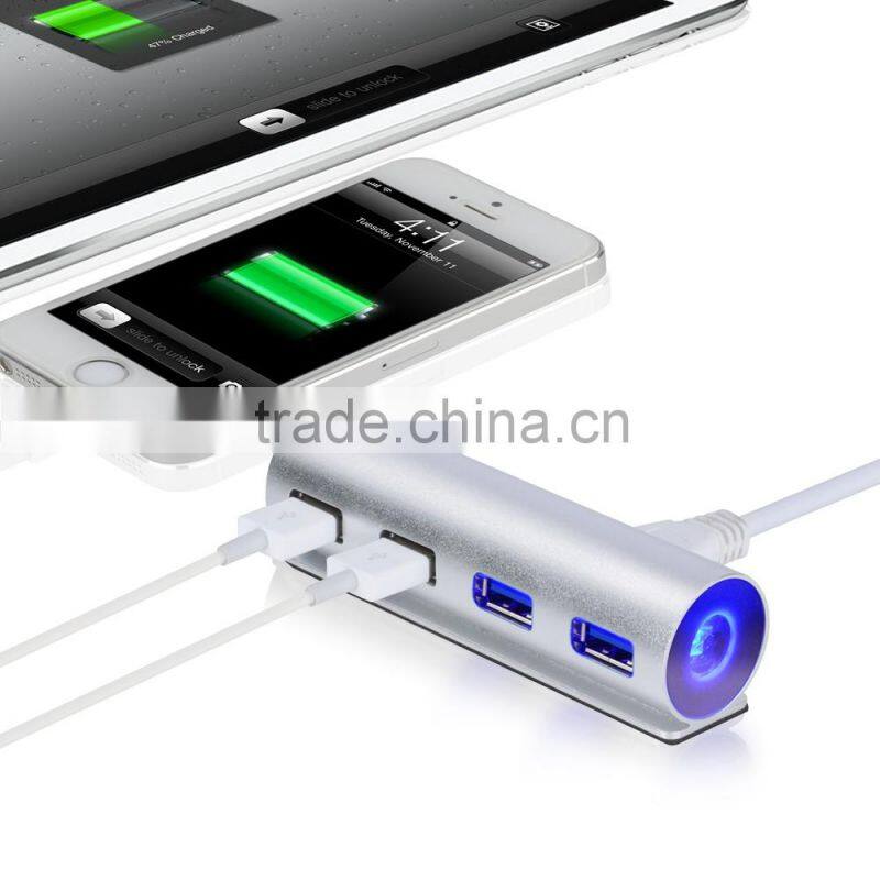 Hi-Speed Aluminum 4 port usb 3.0 hub from usb hub suppliers with Led Light
