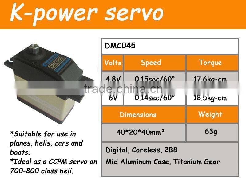 K-power high quality servo sets ideal for 700 and 800 class helicopter swashplate/ CCPM and Rudder/ Tail