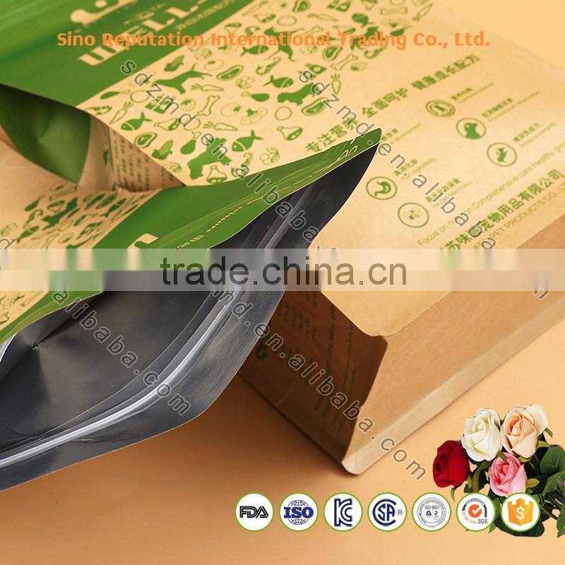 Custom printed quad seal flat bottom kraft paper brown food bags