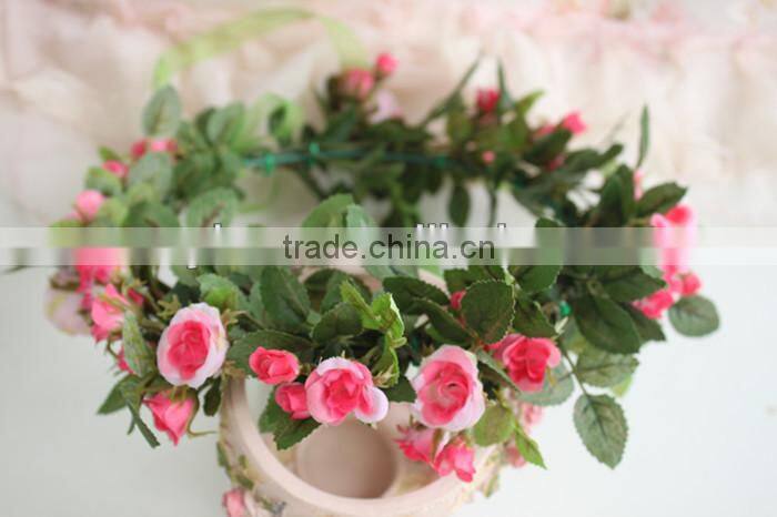 Hawaii Pink Rose Flower Head Wreath Bridal Party Woman Girls Flower Hair Accessory