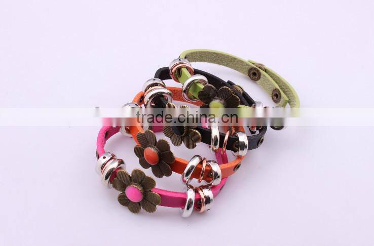 punk style Leather bracelet bracelets with flower