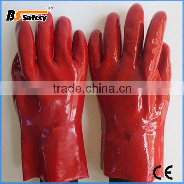 BSSAFETY short red oil resistant red pvc coated glove for household and clean