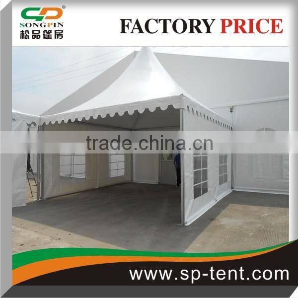 Customs clearspan marquee 10x20m with peaked roof and entrance pagoda tent