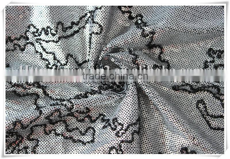 Wholesale newest silver sequin upholstery fabric with black beads for home textile
