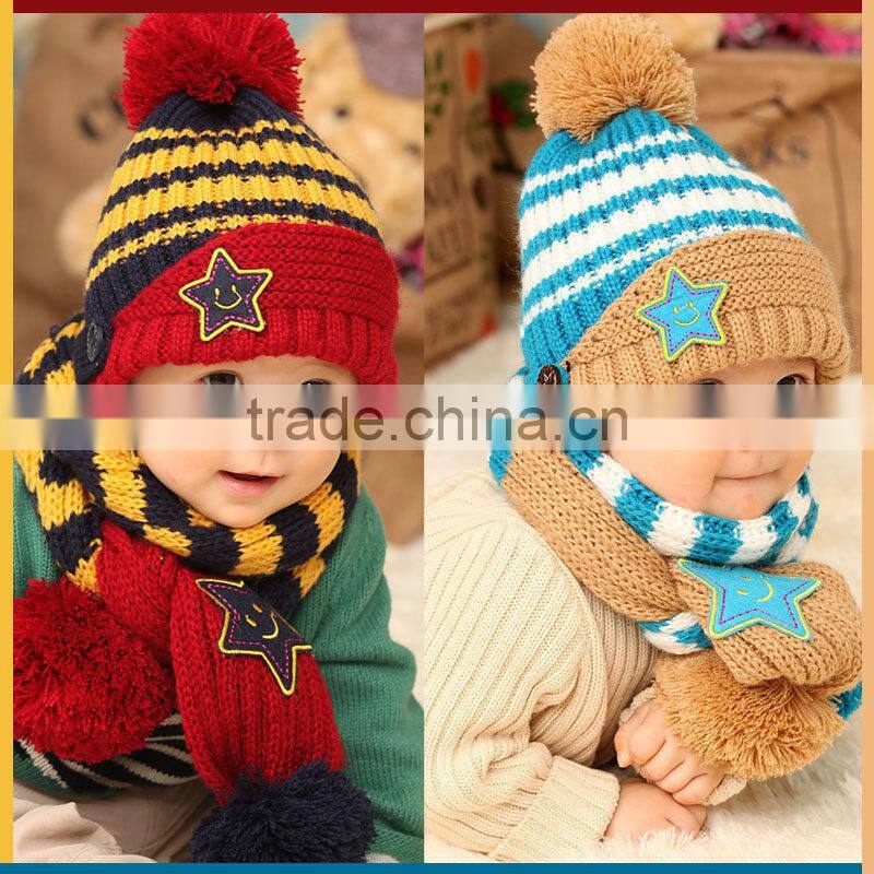 Fashion Lovely New Winter Children Skullies & Beanies Scarf Hat Set Baby Boys Girls Knitted kids Hats & Caps