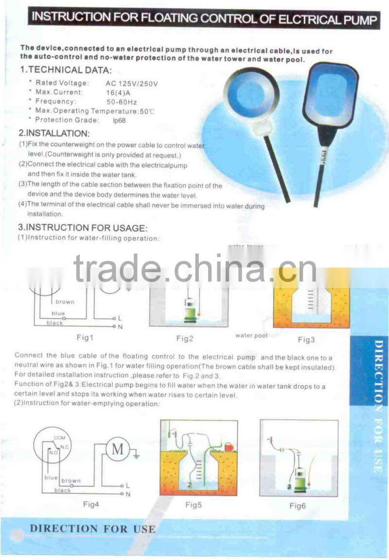 HEIGHT Hot Sale mercury float switch/float switch bilge/water tank float switch with CE