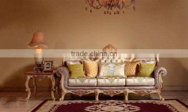 Luxurious Solid Wood European Palace 24K gold Plated Living Room Sofa Set(MOQ=1 SET)